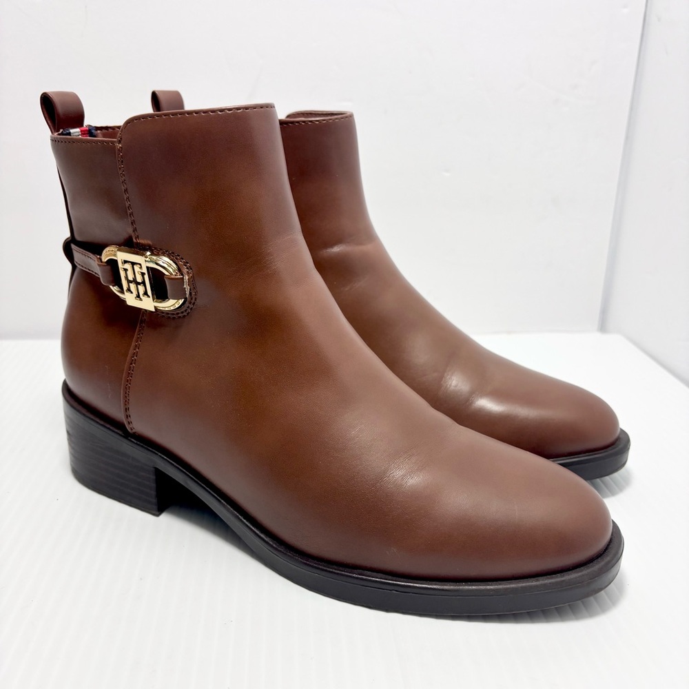 Tommy Hilfiger Womens Imiera Faux Leather Ankle Booties Brown Size 7.5